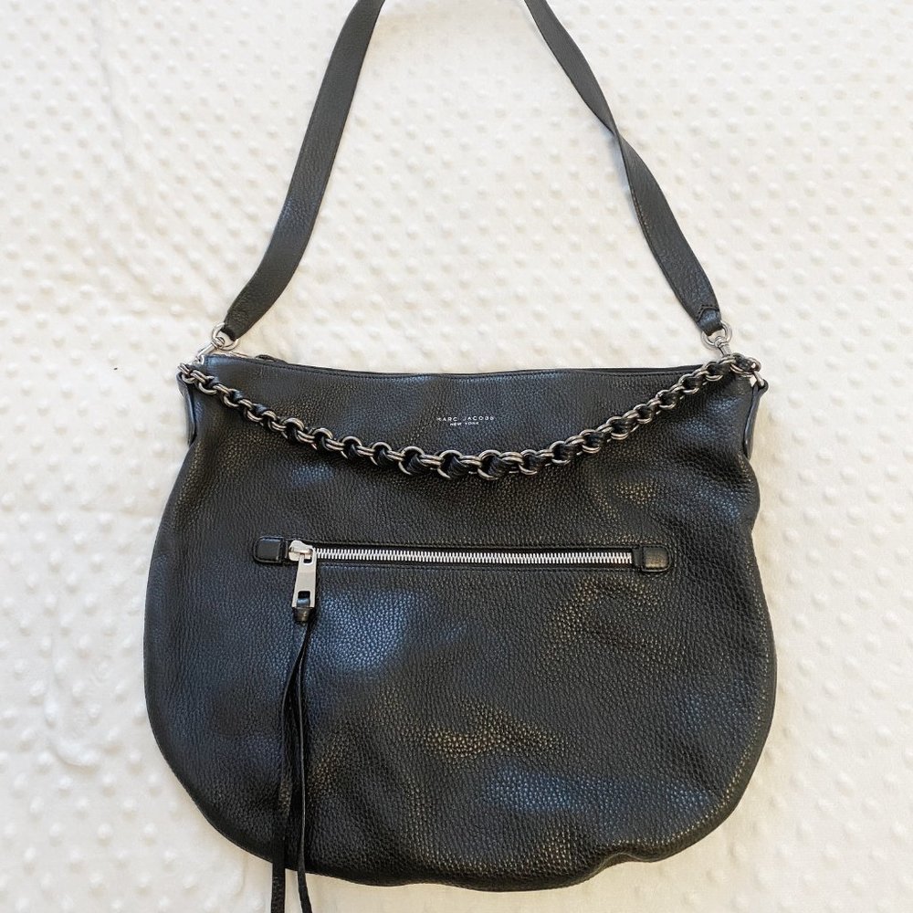 Marc Jacobs Black Pebbled Leather Hobo with Chain Accent